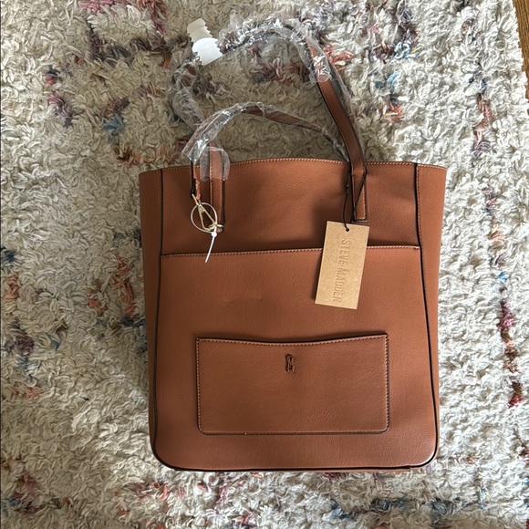 Steve Madden Brown Leather Tote Bag with Classic Silhouette - Picture 1 of 6